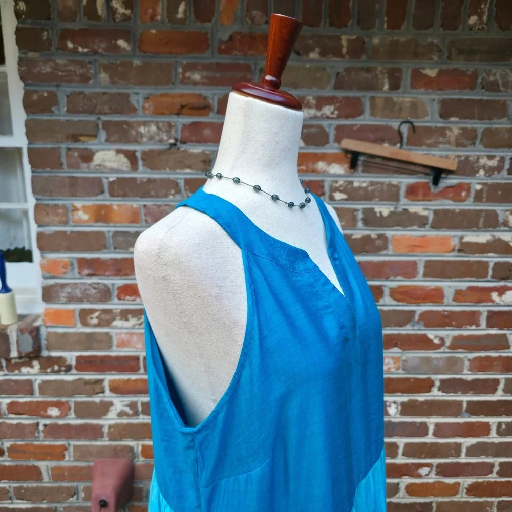 J. Jill Maxi Dress PM Blue Green Colorblock Tiered Boho Coastal Summer - Picture 13 of 16
